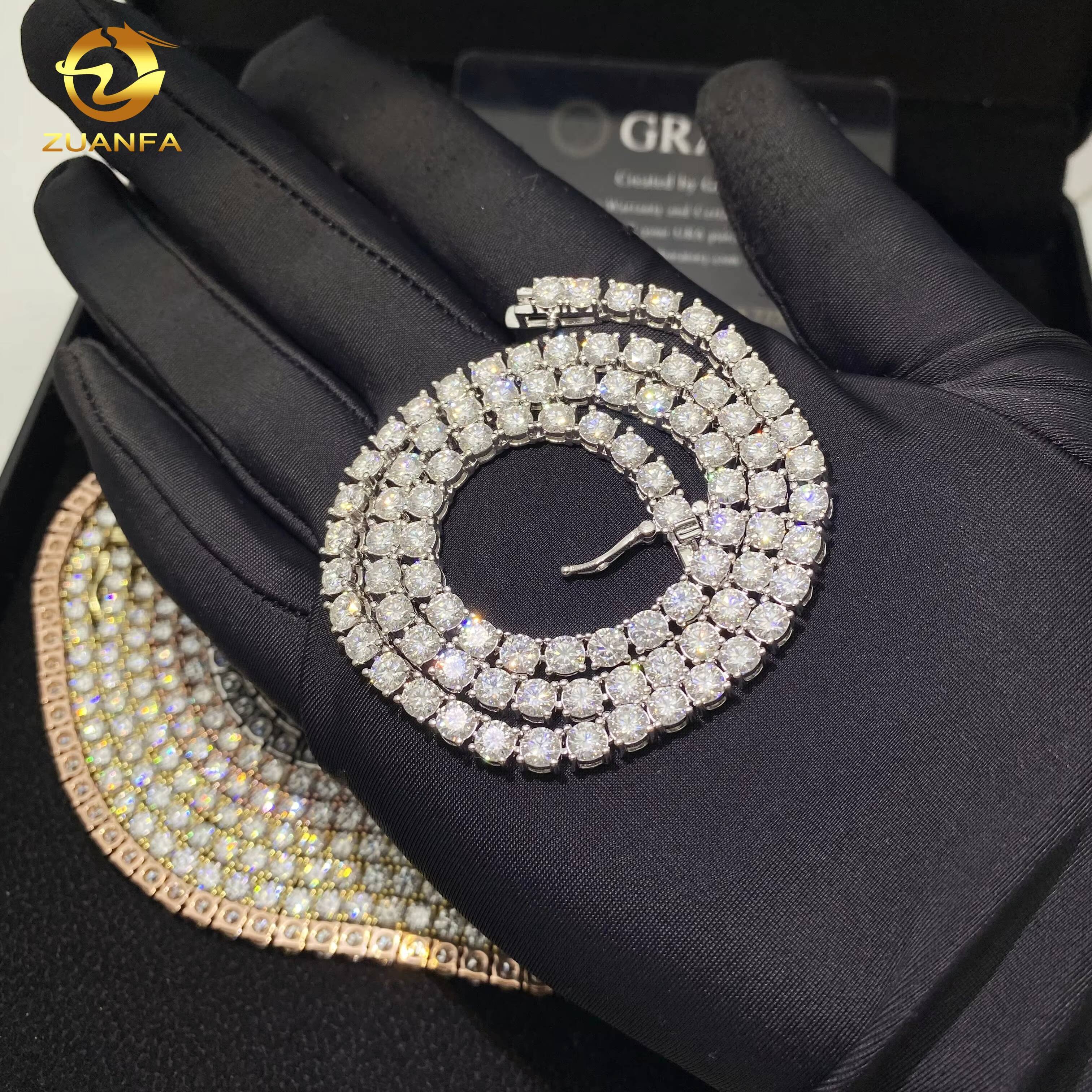 RTS 925 Silver Hip Hop Tennis Choker Chain Iced Out Jewelry 2mm 3mm 4mm 5mm 6.5mm VVS Moissanite Diamond Chain Tennis Necklace