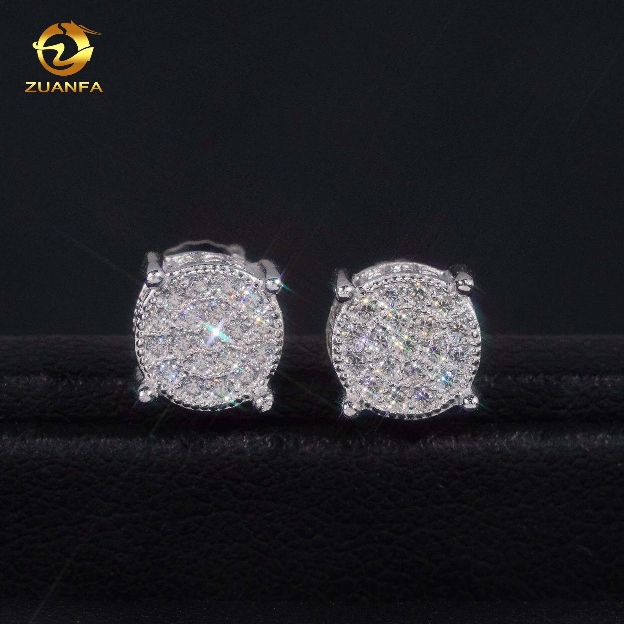 IGI Certified Fashion Round Cluster Lab Grown Diamond 925 Sterling Silver Iced Out Lab Diamond Screw Back Earrings for Men