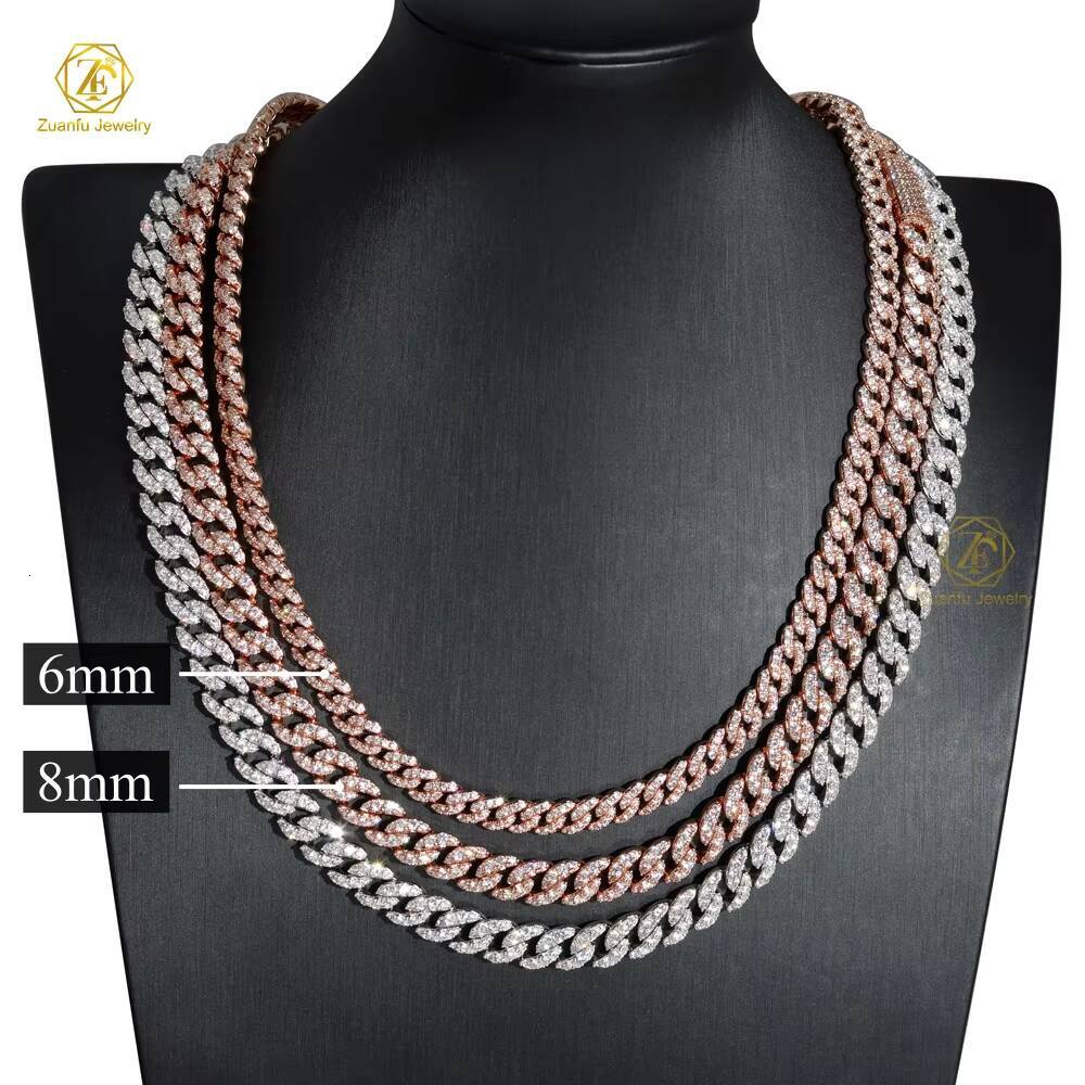 Classical Cuban Style 925S Moissanite Necklace Make in China Right Angled Trapezoid Ladder Shape with Small Diamond Chain