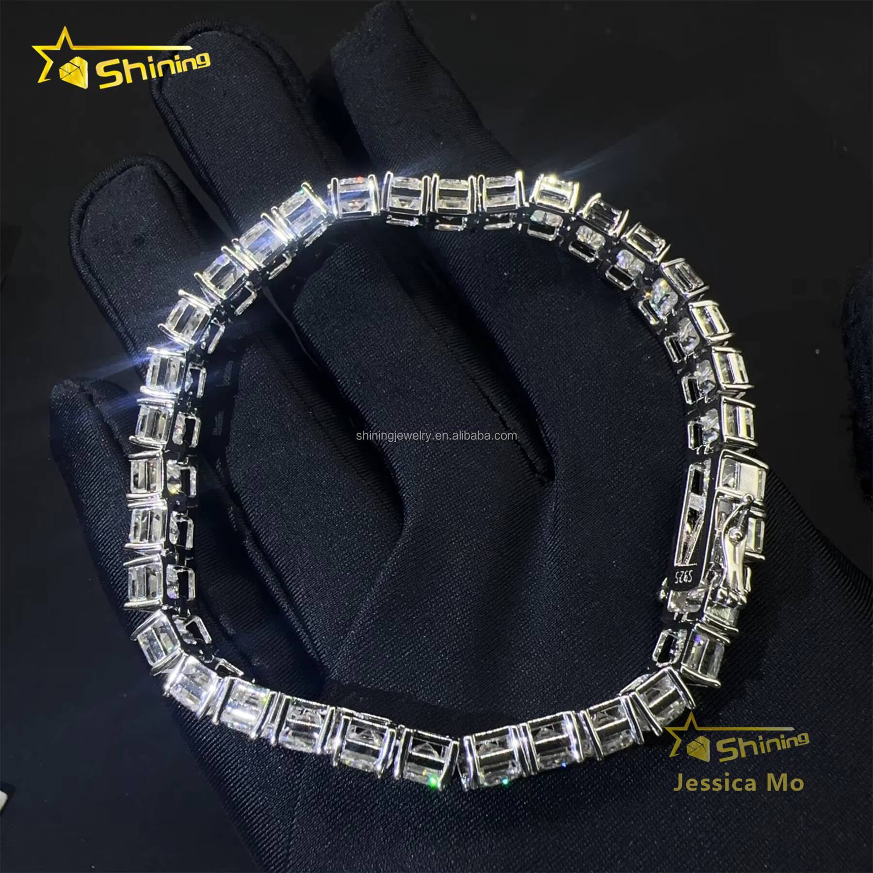 Drop Shipping Popular in Stock New Arrivals Hip Hop Vvs Emerald Moissanite Iced Out GRA Certificate S925 Silver Tennis Bracelet