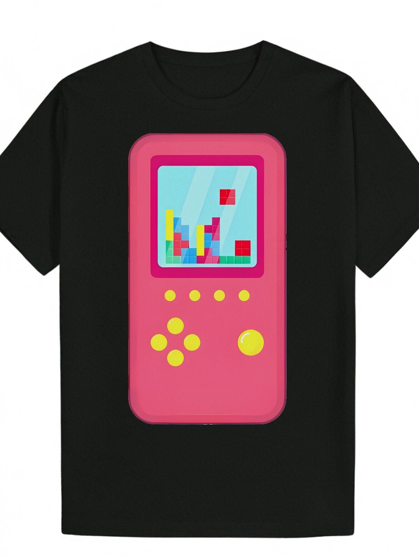 Men's Summer Graphic - Black Polyester Crew Neck T-Shirt with Game Console Print, Short Sleeve, Lightweight and Breathable, Suitable for Casual W