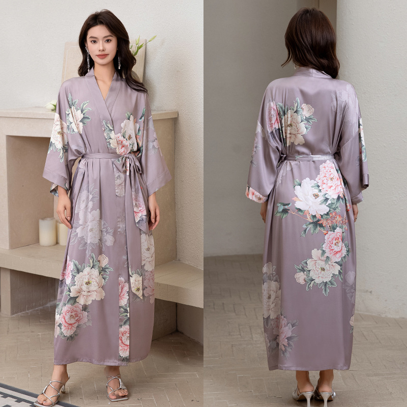 Outfits For Woman Light luxury women's printed satin pajamas plus size luxurious three-quarter sleeves long style cool feeling women's home 