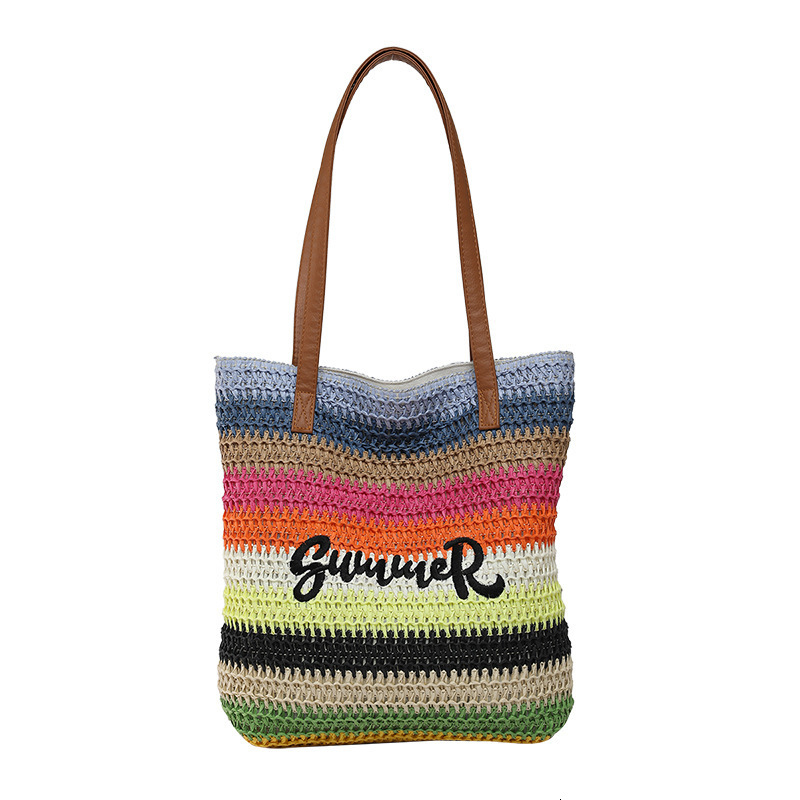 Women's Fashion Rainbow Stripe Knitted Bag Free Shipping Designer Luxury Letter Embroidered Handbag Leisure Vacation Beach Bag Single Shoulder Sh