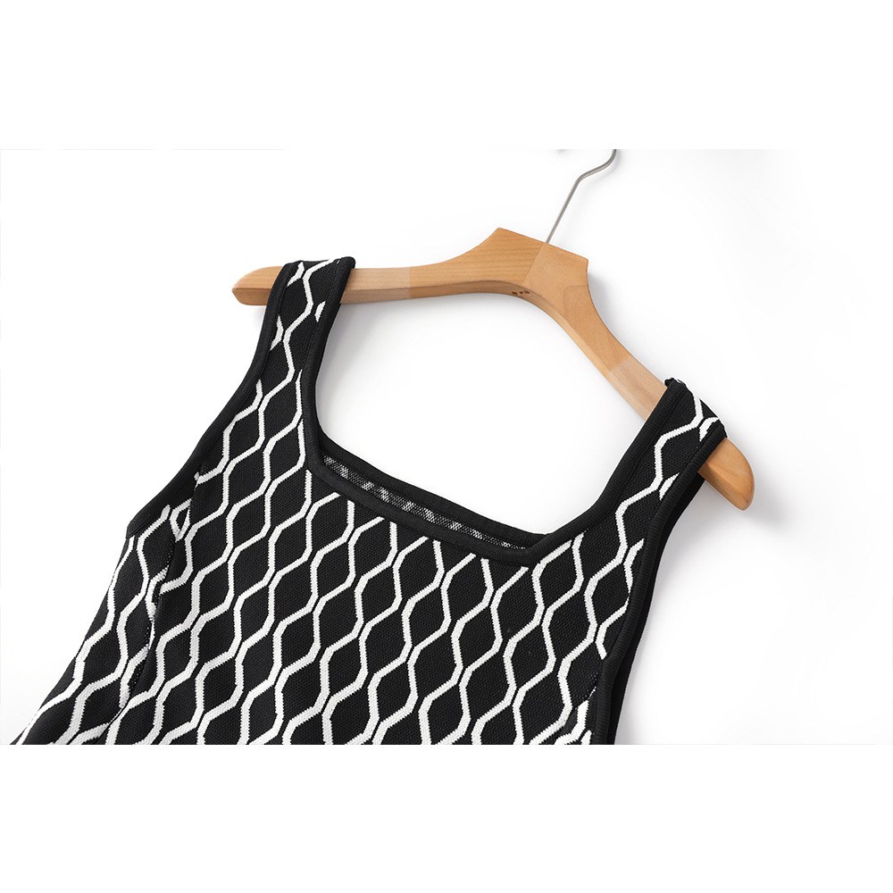 Casual Dresses Women's Niche design Geometric Jacquard Sleeveless Dress Autumn Sweet Ladies Slim High-Waisted A-Line Short Robe