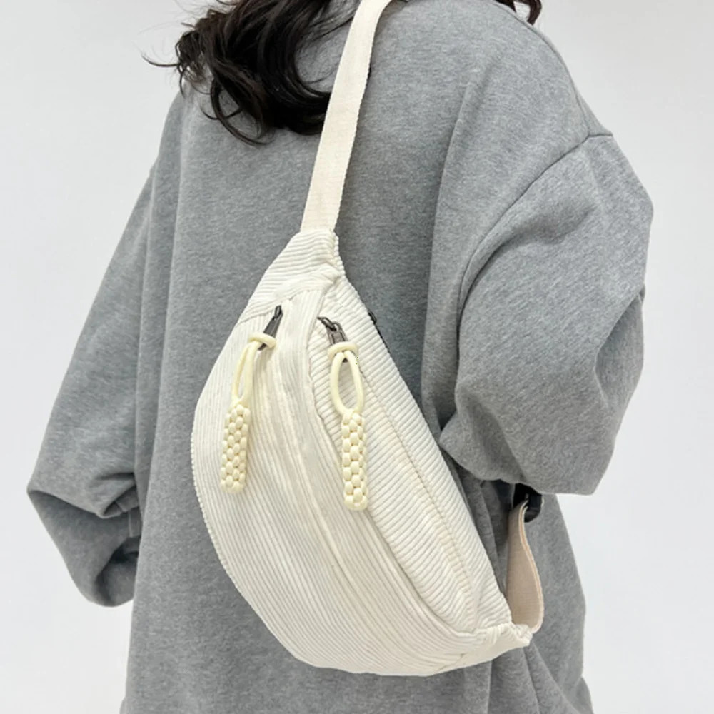 Women Waist Pack Large Capacity Corduroy Fanny Pack Street Style Chest Bag Fashion Shoulder Crossbody Bags Casual Waist Belt Bag 250731