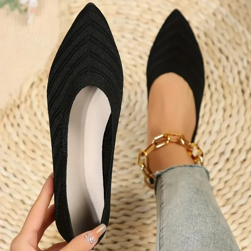 Womens Shoes Pointed Toe Flat Shoes Solid Color Knitted Women Loafers Breathable Slip on Shoes Shallow Casual Shoe 250731