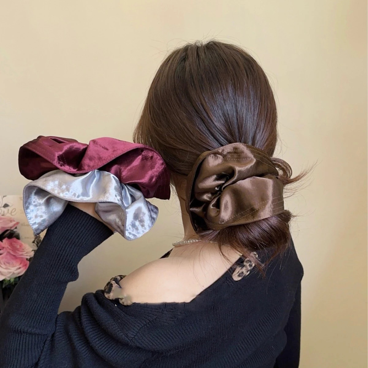 Women Scrunchies Vintage Large Velour Hair Bands Ponytail Holder Tie Hair Hoop Scrunchy Rubber Band Women Hair Accessories 250730