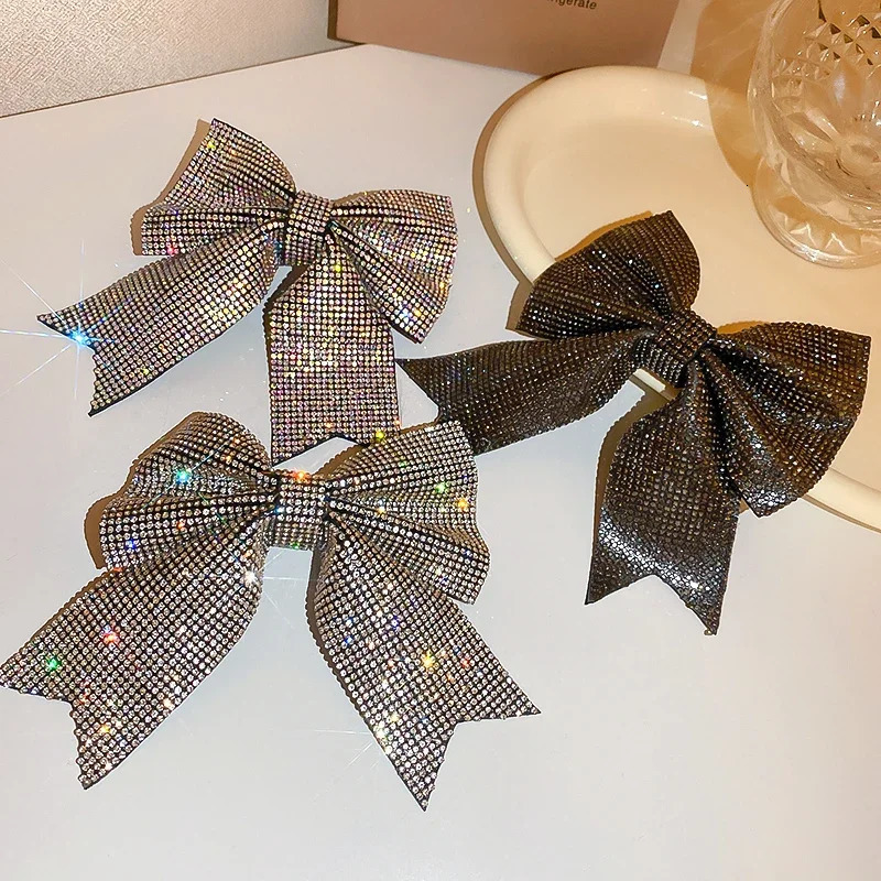 Super Glaring Rhinestones Bow Spring Large Hair Duckbill Clips for Women Sweet Delicate Versatile Magnificent Party Accessories 250730