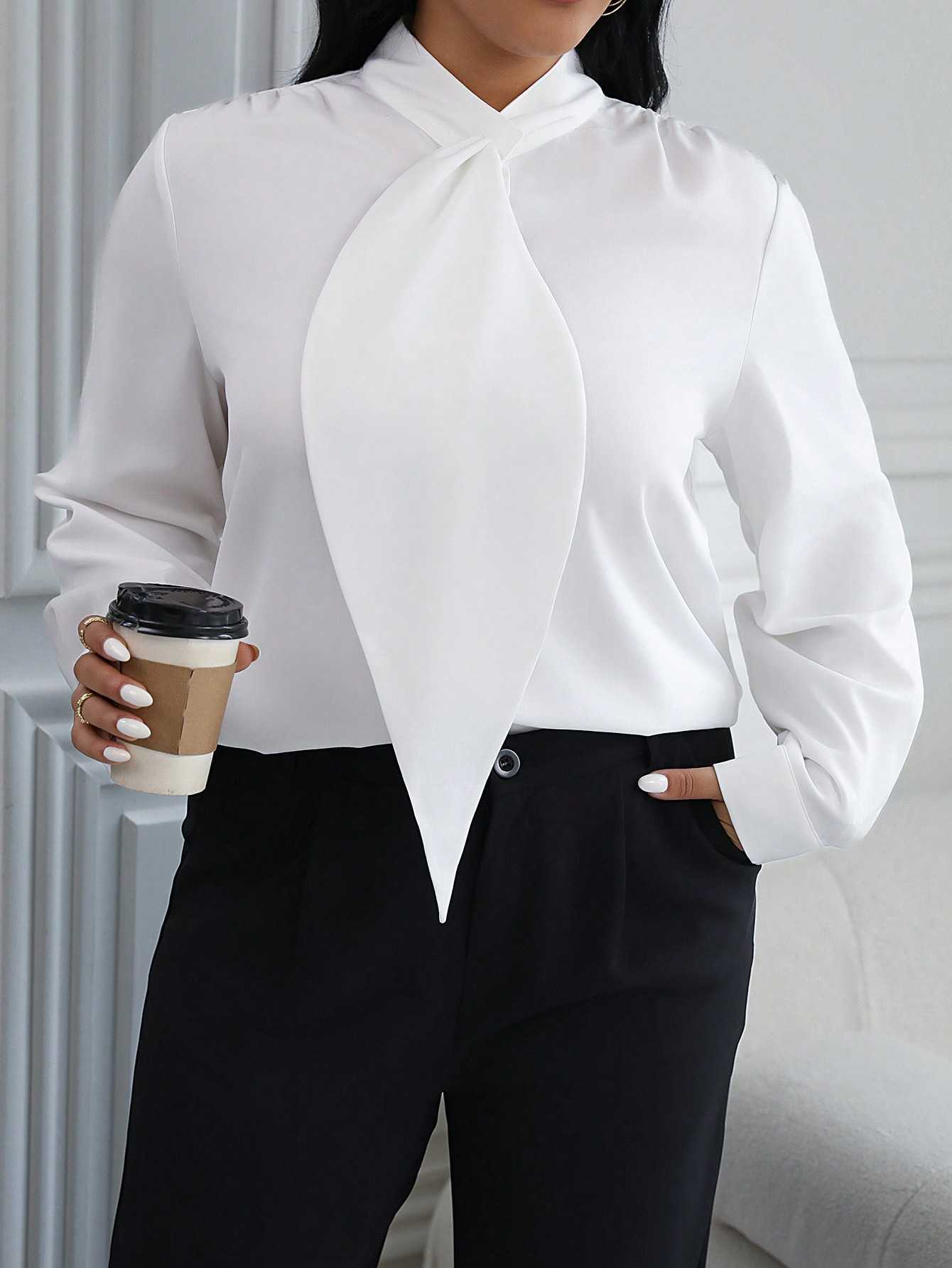 2025 new spring fashion long sleeve commuter workwear ladies' shirt with flowing ribbons, elegant goddess style L250801