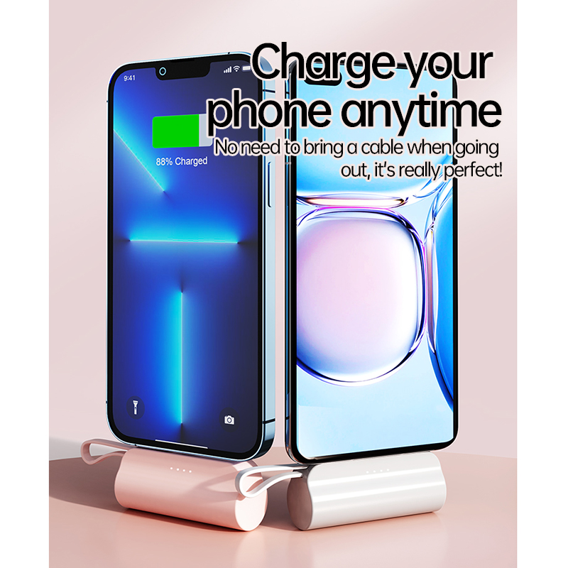 Winsway Mini Capsule Power Bank 5000 mAh Fast Charging Mobile Phone Foldable Stand Charger with Type-C Data Cable Dual Ports Can Charge Two Devices Si