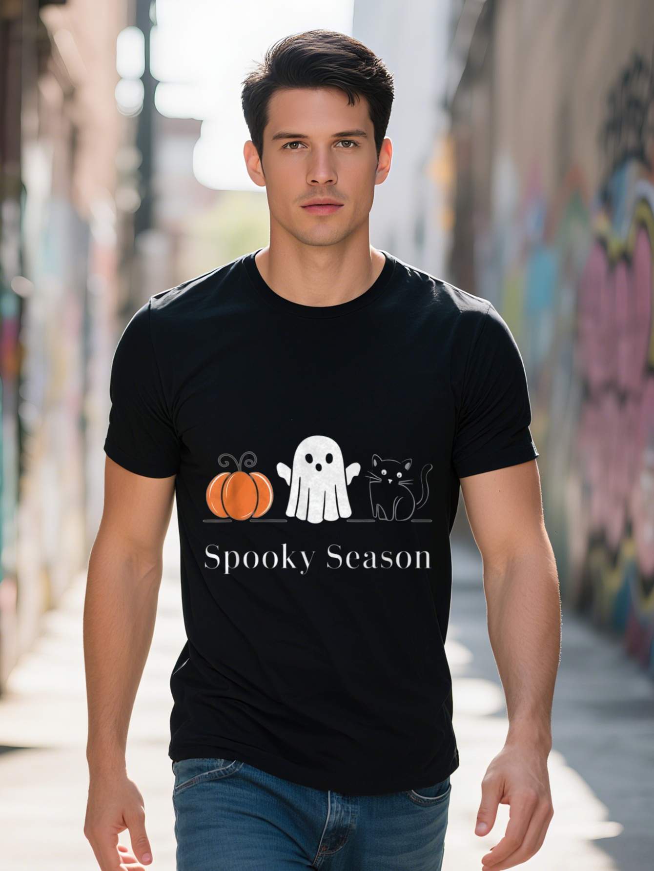 Spooky Season Halloween Men's Comfortable Casual T-Shirt - 220g Cotton T-Shirt, 10,000 Links