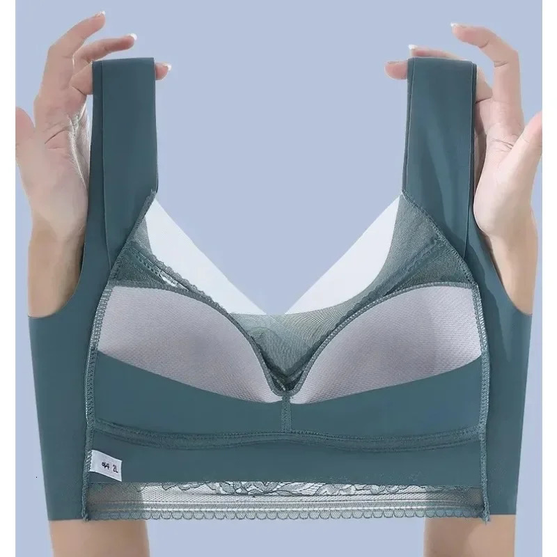 L6L Women Large Bra Push Up Ice Silk Seamless Upper Bralette Lace Wireless Summer Bras Top Lingerie Underwear Brasieres Mujeres 250724
