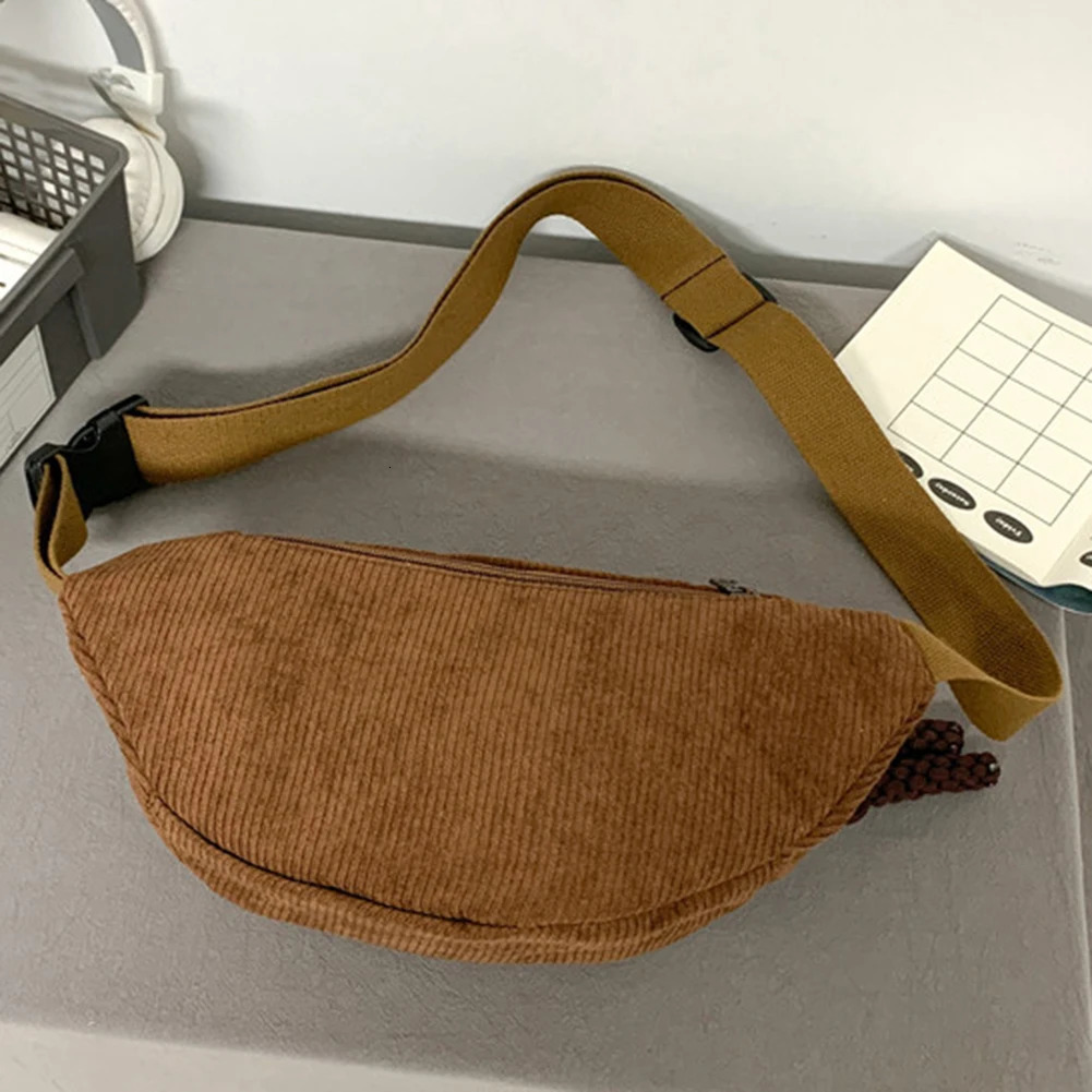 Women Stylish Hobo Bag Large Capacity Corduroy Chest Bag Solid Color Shoulder Bag Adjustable Strap Multifunction Commuting Bag 250731