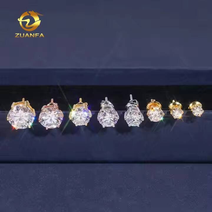 VVS D Moissanite Round Cut 4 to 10mm 6prongs Trendy Jewelry Ear Studs Unisex 925 Sterling Silver Custom Screw Back Stud Earrings