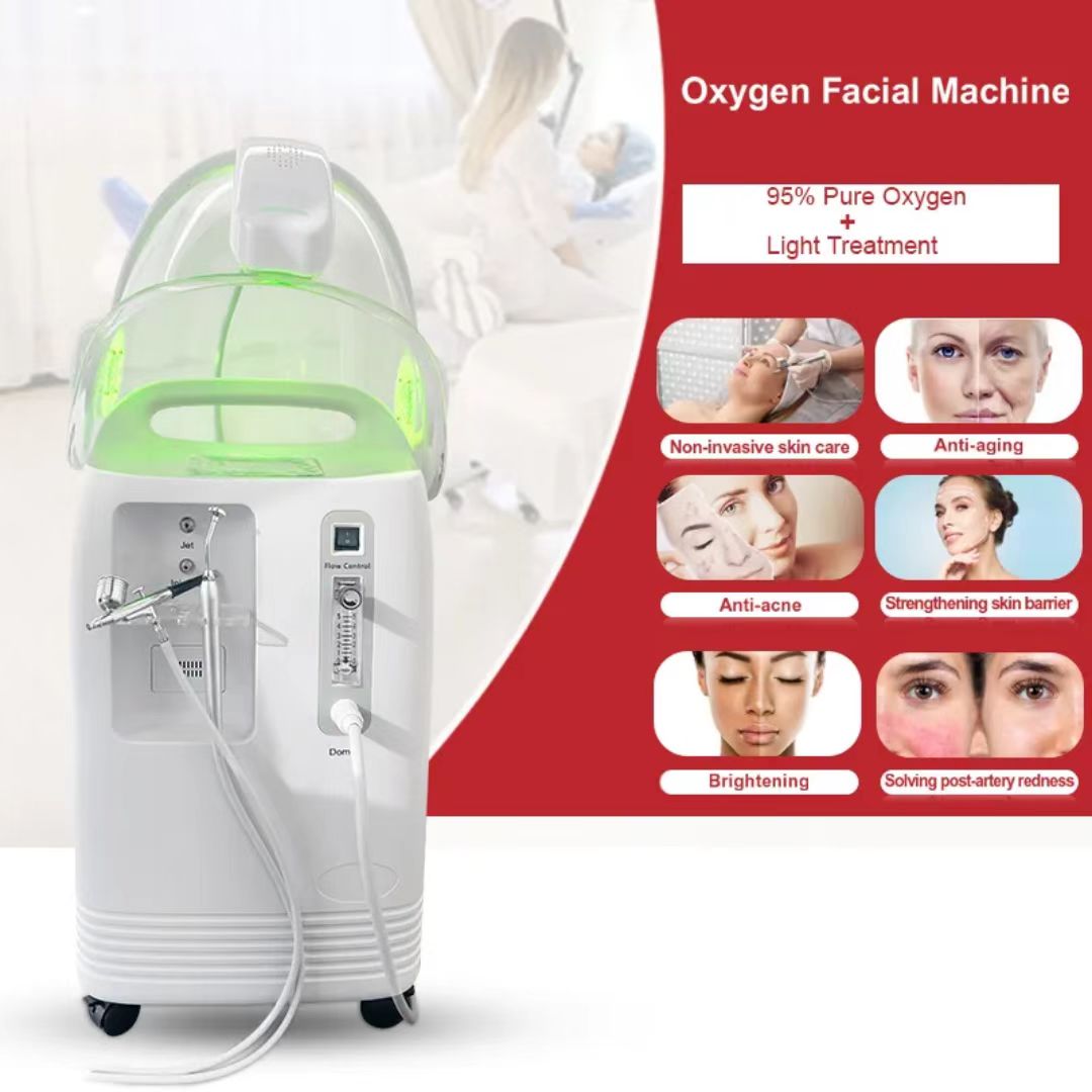 High Quality 3 In 1 Oxygen Facial Machine Skin Care Hyperbaric Oxygen Jet Peel LED Dome Therapy For Spa