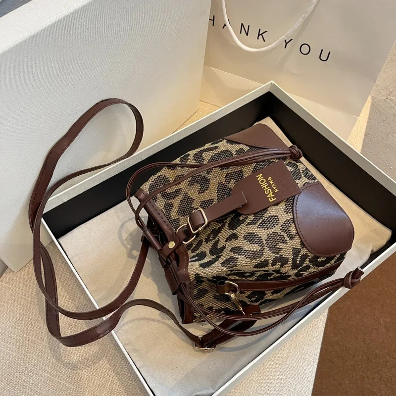 Leopard Small PU Leather Women Bucket Crossbody Bags Fall Shoulder Bag Ladies Handbag Lady Trend Tote 250731