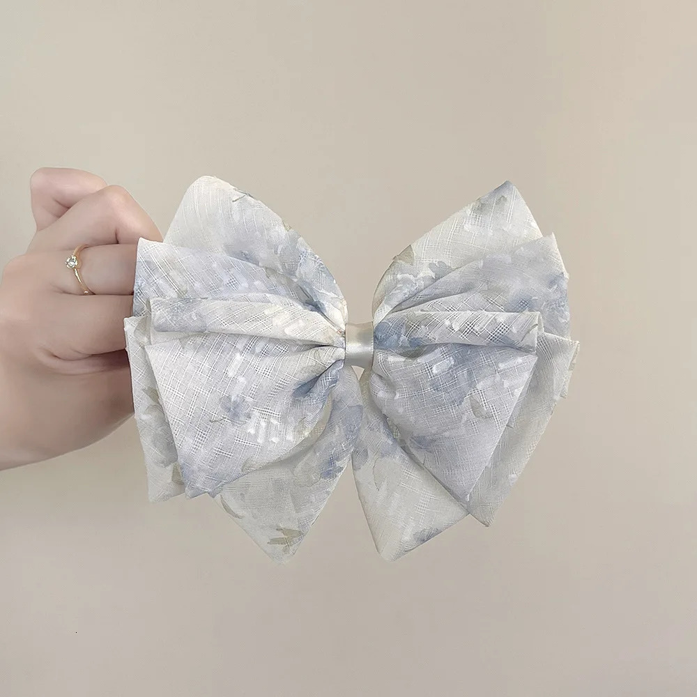 Elegant Romantic Chiffon Small Floral Bow Ribbon Hair Clip French Ethereal for Women Back Half Updo Ponytail Accessory 250730