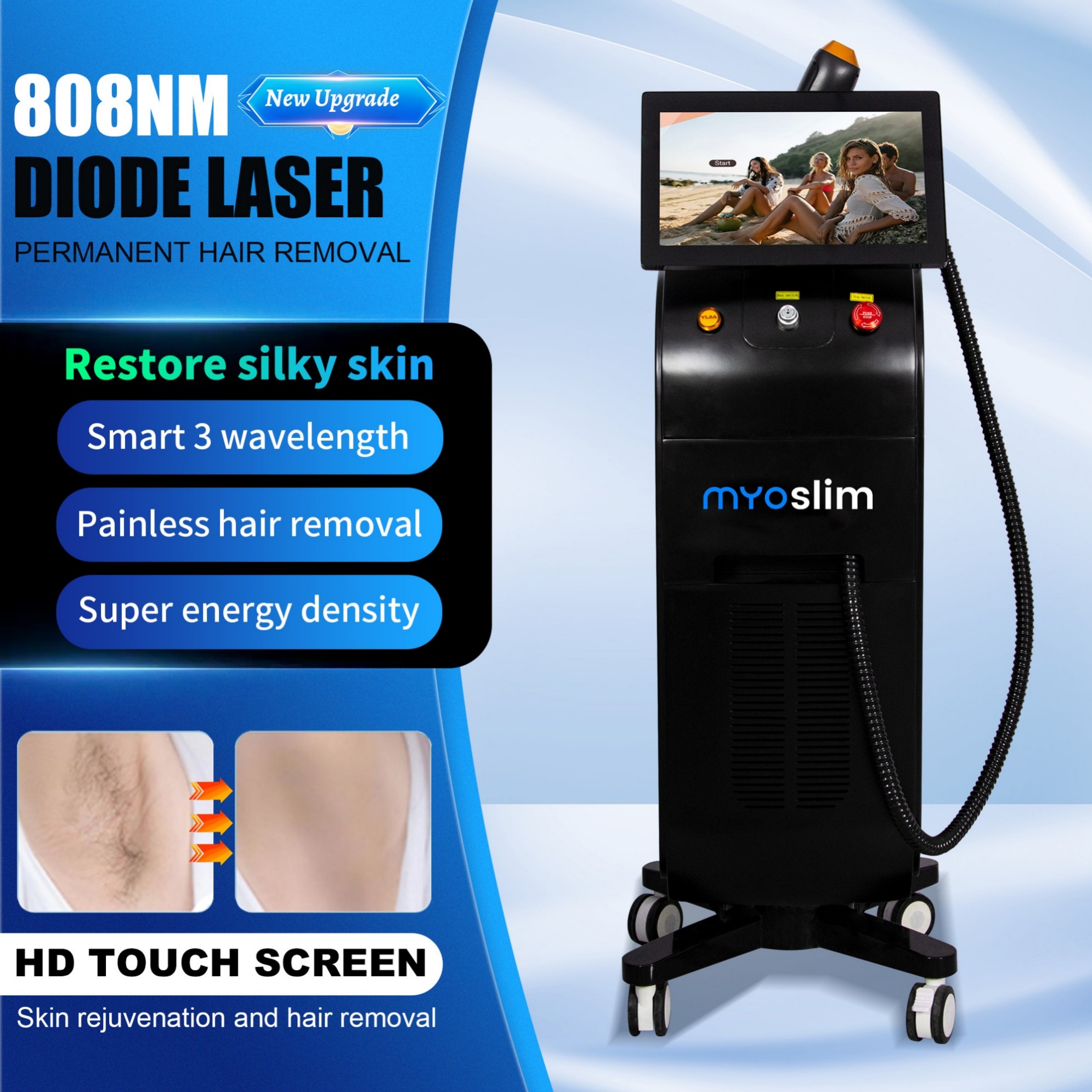 Diode Laser Hair Removal Machine 808 755 1064nm Triple Wave Ice Titanium Epilator Permanent Hair Remover