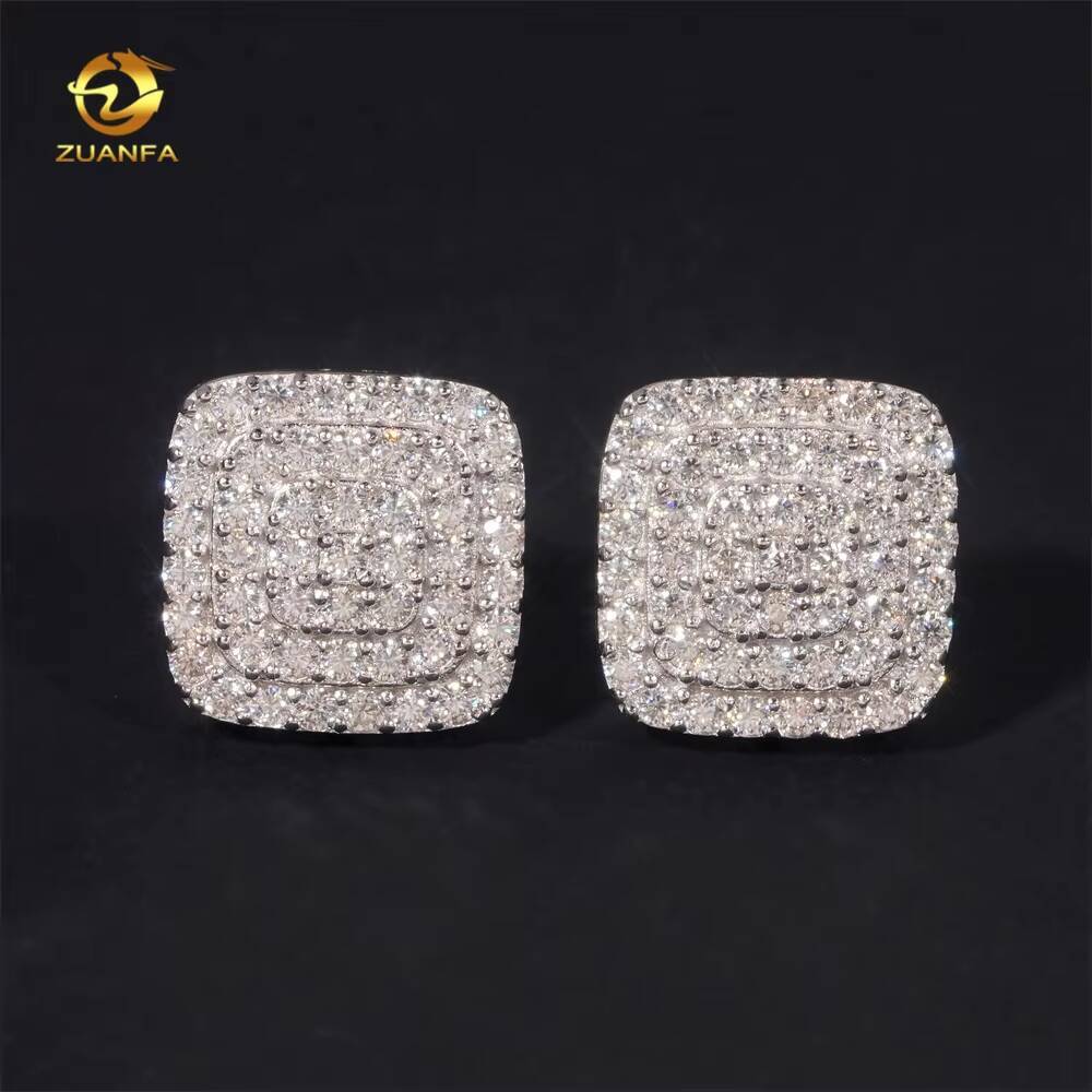 Iced Out Jewelry Hip Hop High Quality 925 Sterling Silver Mens Moissanite Stud Earrings