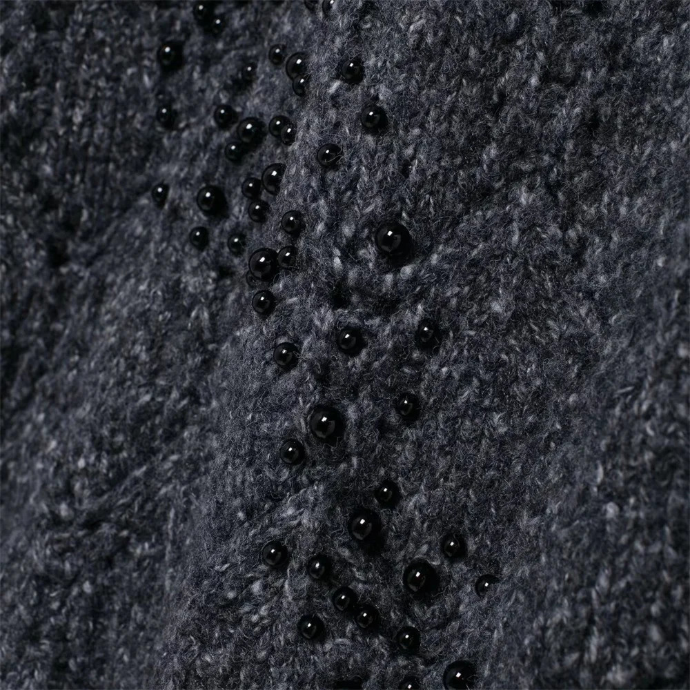 RARF Autumn European and American Style Asymmetric Sexy Off Shoulder Hollow Beaded Knitted Sweater 250731