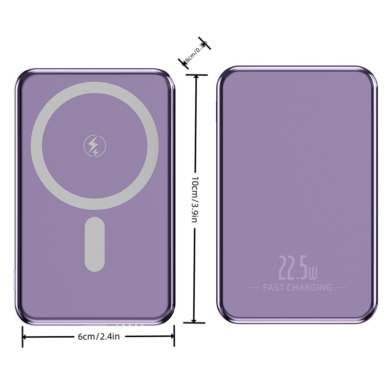 Winsway 5000mAh Ultra-Thin Magnetic Power Bank, 0.3-inch Mini Portable, 20W Fast Charging, Includes USB-C Charging Cable, Magnetic Stability