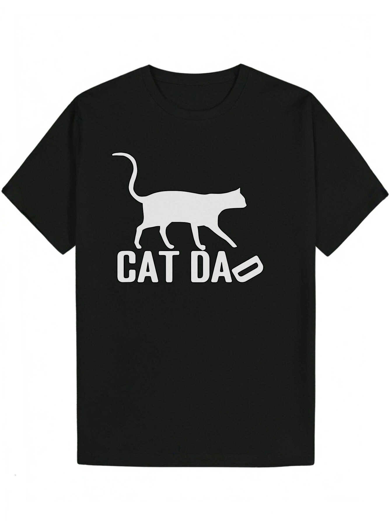 Men's Summer Casual Dad Graphic T-Shirt - Black, White Silhouette and Text Design, 100% Polyester, Lightweight Breathable Fabric, Regular Fit, Ma
