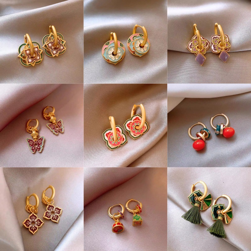 New Enamel Oil Drop Flower for Women, Light Personality Chinese Style Earrings, Niche Zircon Earrings
