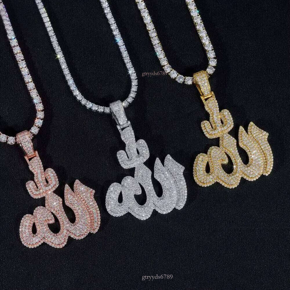 Designer necklaces pass 100% dia testGRA Fine Sterling Sier Gold Plated Dia Iced Out Hip Hop Jewelry Custom Moissanite Allah Pendant