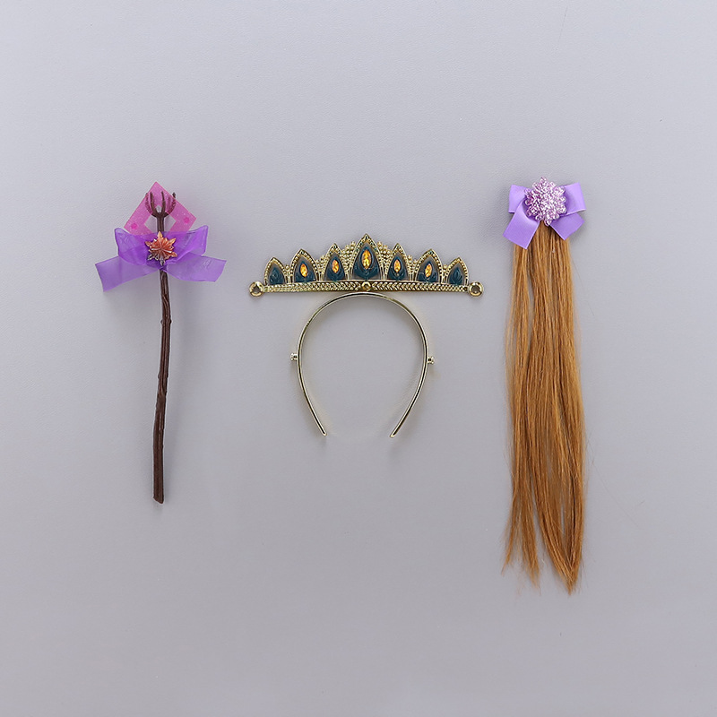 Disney Princess Elsa Wig Children's Gift Fancy Dress Crown Princess Hair Accessories Magic Wand Little Girl's Hair Dec Princess Costume Crow