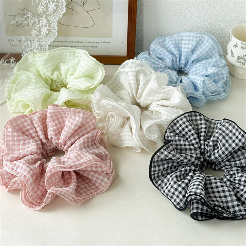 Niche Sweet Elegant Flower Bud fabric Check Pattern For Female High Elatic Hair Rope High Ponytail Accessories 250730
