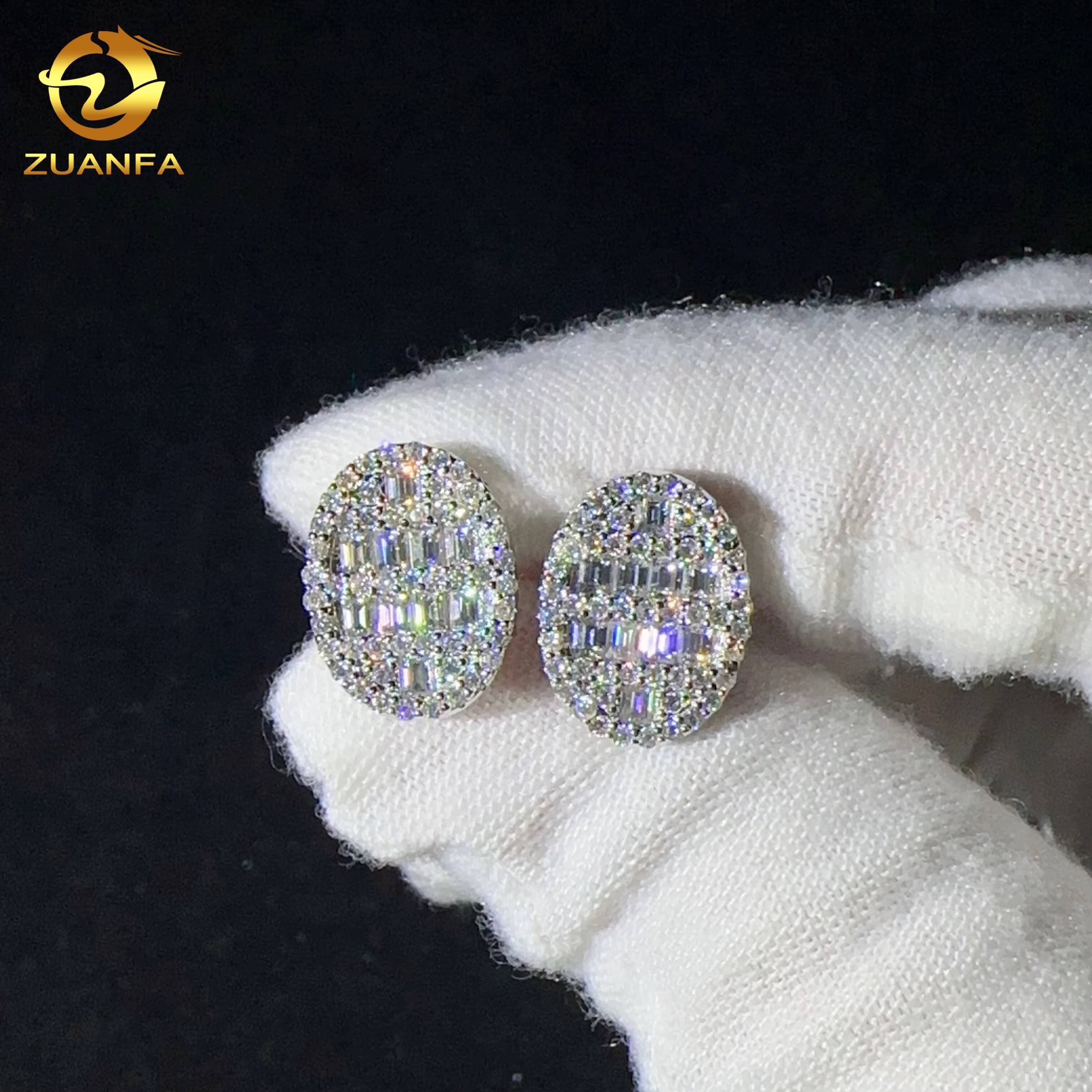 High Quality 925 Sterling Silver Fine Jewelry Earrings Luxury Shiny Men Vvs Moissanite Hip Hop Jewelry Diamond Earrings
