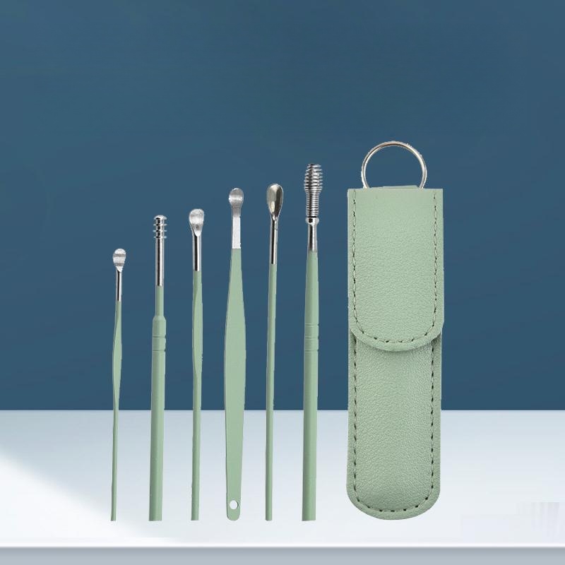 6-Piece Stainless Steel Ear Scoop Set with Rounded Edges & Antislip Handle