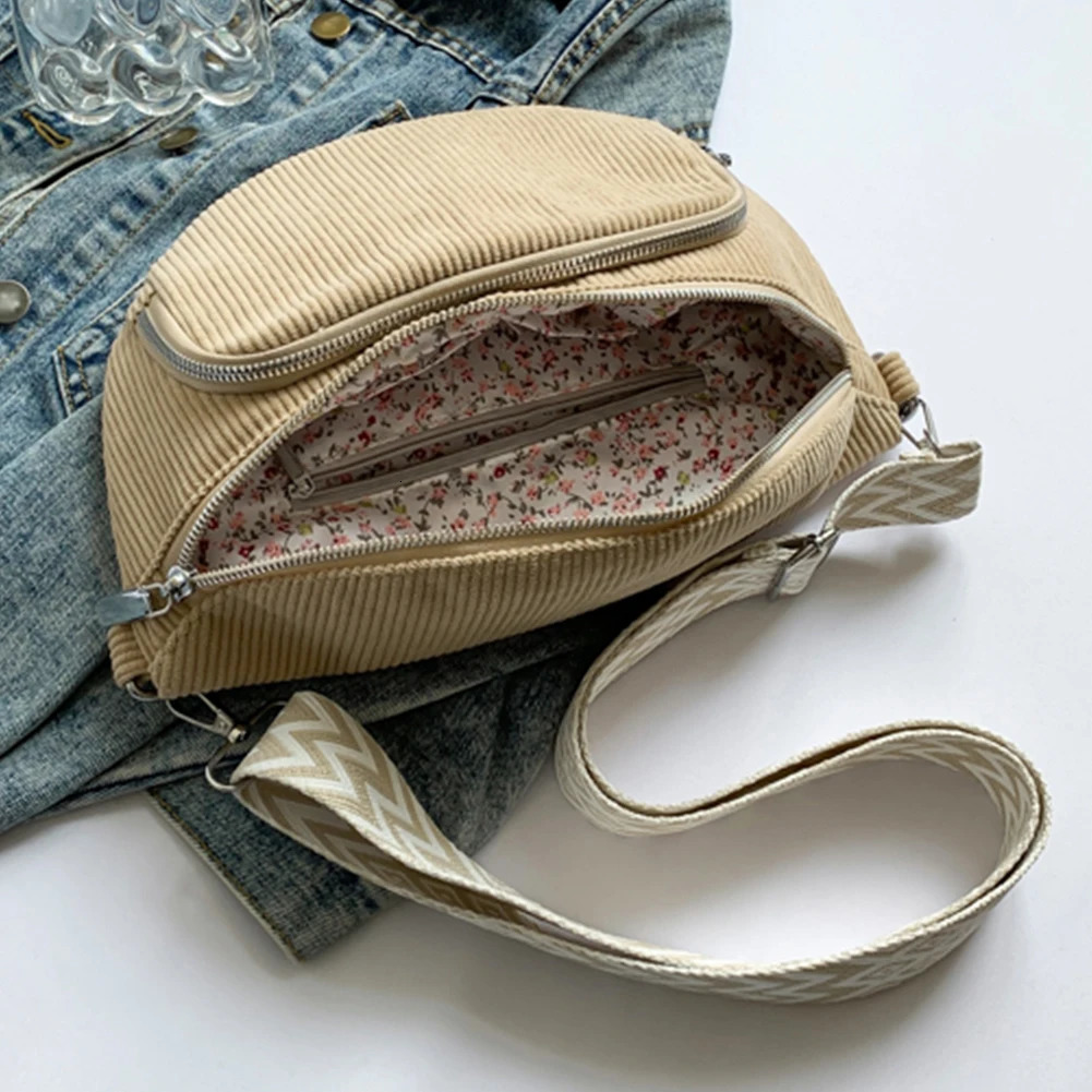 Corduroy Chest Bag Fashion Fanny Pack Wide Guitar Strap Stylish Crossbody Bag Multi-pockets Casual Waist Bag Casual Sports Bag 250731
