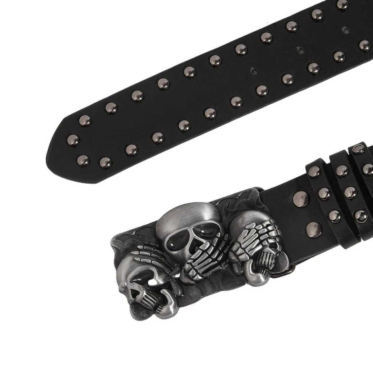 Punk Belt Unisex Fashion Personality Trend All-match Jeans Accessories Black Skull Metal Buckle PU Girdle Retro Y2K Waistband XJ250801