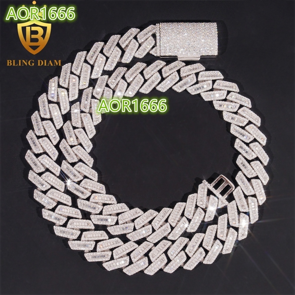 18mm Men's Ice Crack Miami Hip Hop Necklace 925 Sterling Silver Moissanite Rectangular Cut Cuban Link Neck