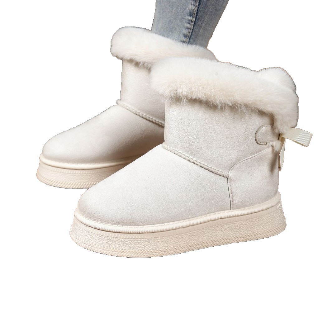 free shipping designer Thick-soled furry mouth bow knot warm large-sized fleece thickened snow boots with exquisite patterns a8