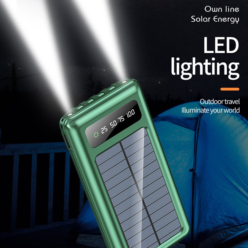 Winsway Metal Solar Portable Power Bank 10000mAh, 2.1A Fast Charging, Includes Type-C/USB Universal Output Cable, Solar/USB Self-Charging, LED Screen 