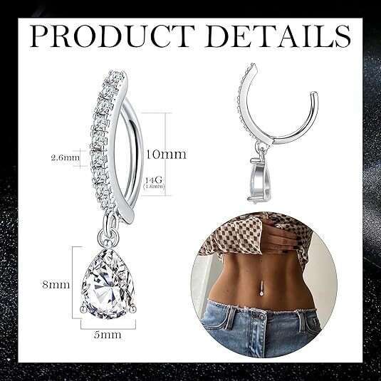 Hot Selling New Heart Water Drop Copper Inlaid Zircon Ring Curved Belly Button Piercing Jewelry
