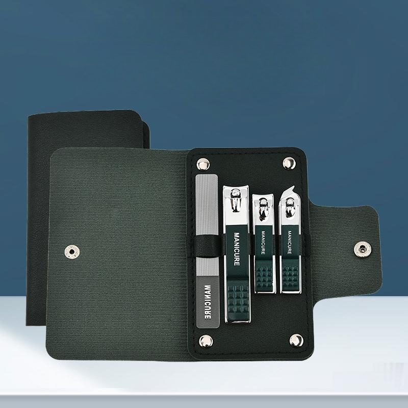 Elegant Multi-functional Manicure Kit: Expertly Crafted Toolset Inside a Stylish Leather Holder