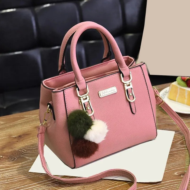 Fashion PU Leather Bucket With Hairball Ornament Handbag Vintage Solid Color Top Handle Shoulder Crossbody Bags 250725