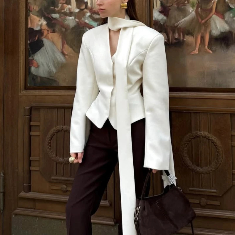 Womens Vneck Ribbon Cardigan Striped Print Long Sleeve Shirt Buttons Elegant Office Lady Top Blousers Outwear Blazer Woman 250731