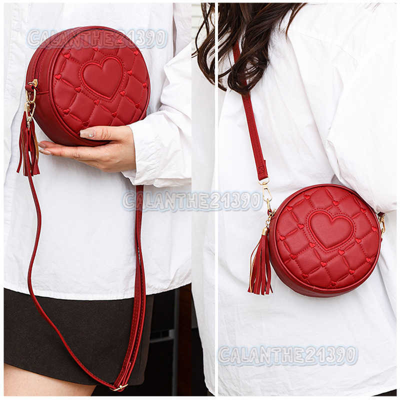 Crossbody Bag Love Small Round Bag 2024 Autumn New Tassel Womens Bag Fashion Hand-held Single Shoulder Pu Small Bag H250801
