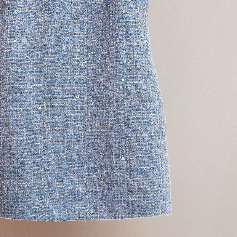 Elegance Classic French Chic Tweed Dress Chan style mist blue dia-encrusted and cut-out sexy round-neck sequined vest Designer Summer Dresses dress