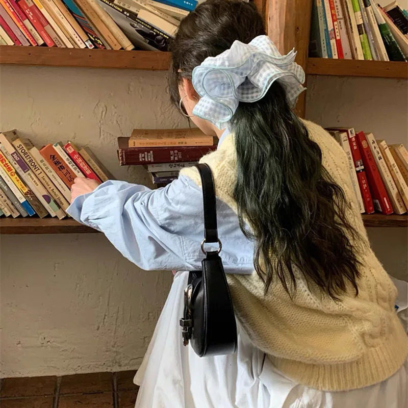 Niche Sweet Elegant Flower Bud fabric Check Pattern For Female High Elatic Hair Rope High Ponytail Accessories 250730