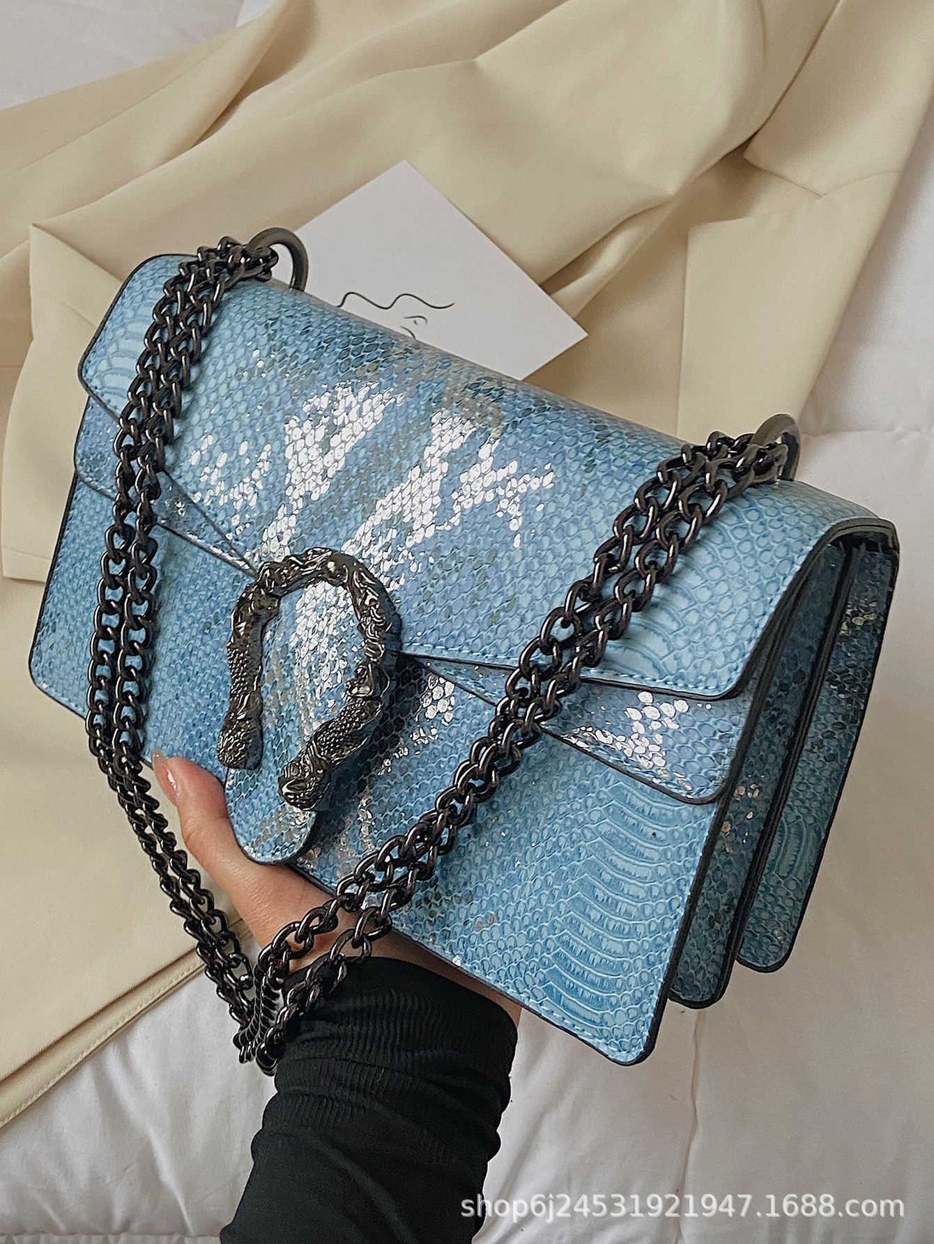 free shipping designer Snake-skin pattern chain crossbody single-shoulder double-compartment flip cover women's single-shoulder bag with exquisit