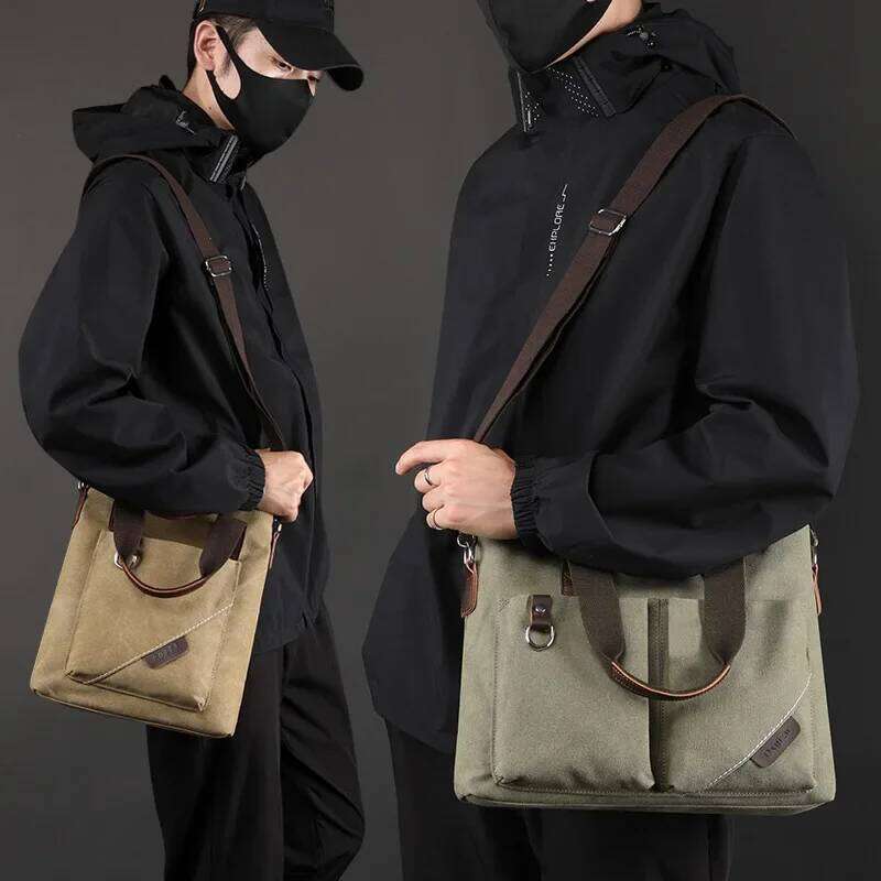 New Canvas Tote Trendy Casual Commuting A4 Book Files Crossbody Large Capacity Simple Shoulder Bag Laptop Handbag