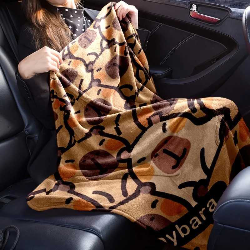 Capybara Cartoon 3D Printed Flannel Blanket - Soft Lightweight and Warm | Champagne with Brown and Black Accents | Tear-resista Y250731