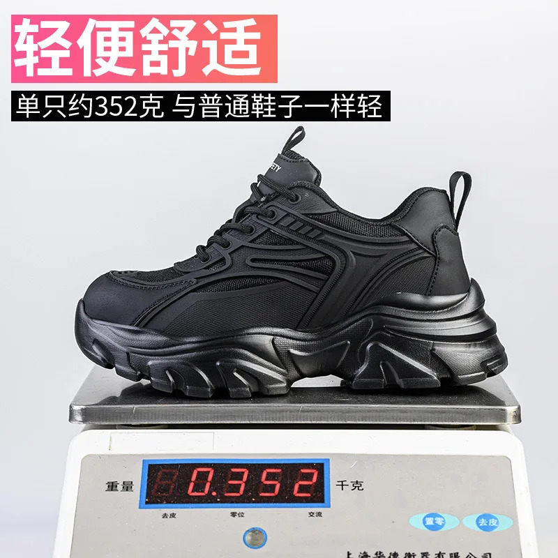 Black thick sole lightweight fashion womens safety shoes steel head anti-smash anti-puncture safety work shoes discount store 250731