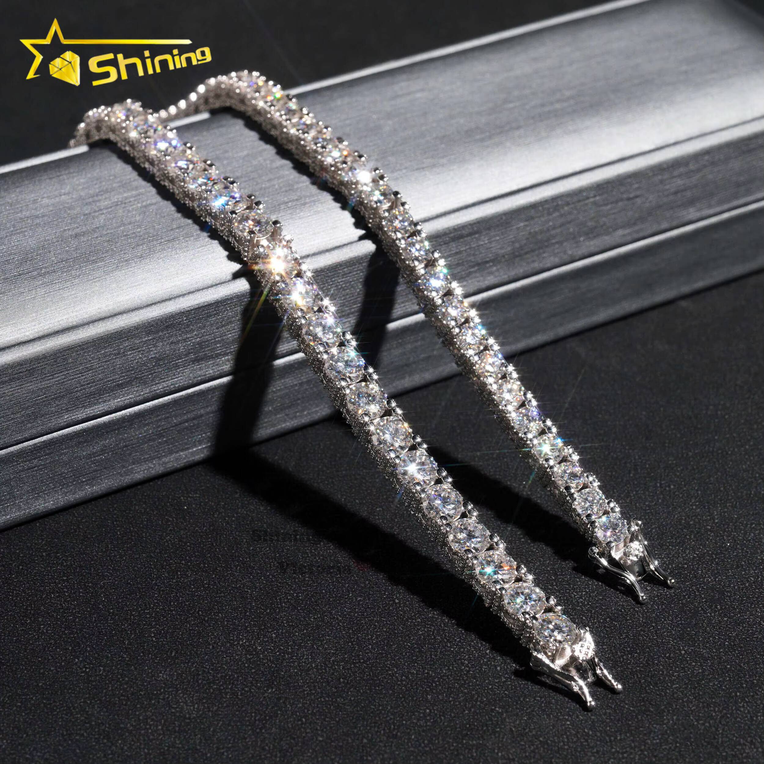 Fine Hip Hop Jewelry Handmade HIgh Quality 5mm 6.5mm 925 Sterling Silver Side Iced Round Moissanite Diamond Tennis Bracelet