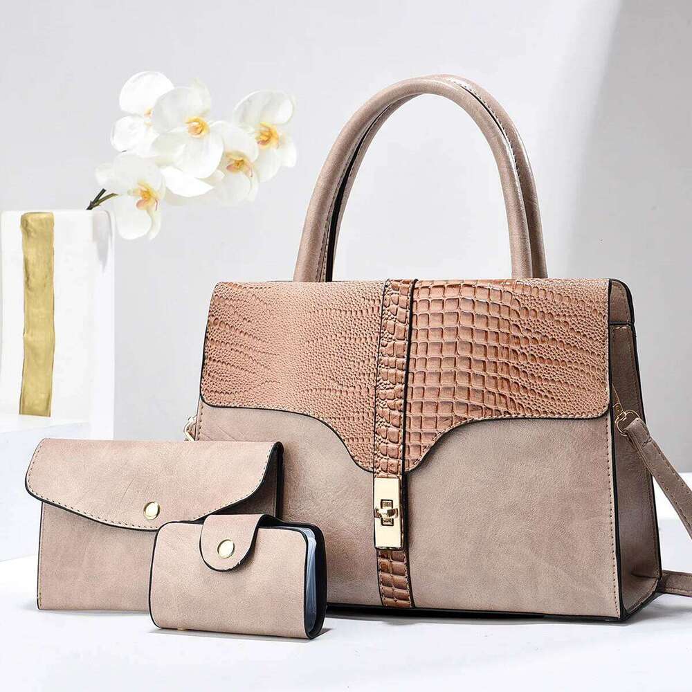 Stylish Pattern Leather Tote Women's 3-Piece Handbag Set with Wallet
